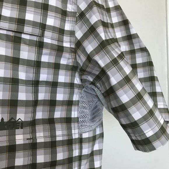 Rei Mens Sz M Green Plaid Mesh Armpits Shirt - Picture 5 of 8
